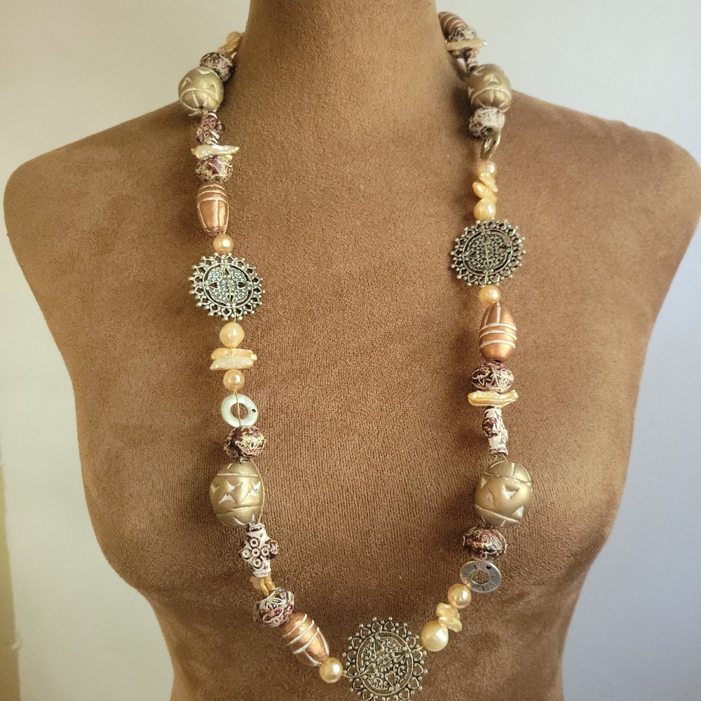 Chico's Mixed Bead Faux Pearl Statement Necklace 22-26 lWhimsigoth